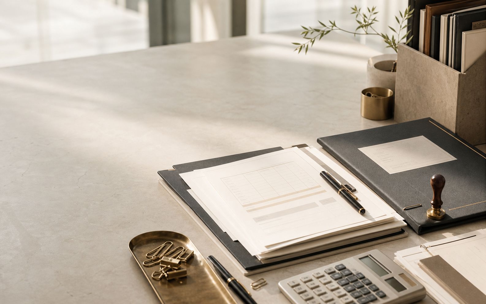 Dossier comptable organisé sur un bureau professionnel